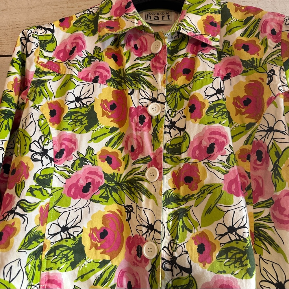 KEREN HART Jacket Floral Pattern Hot Pink Yellow and Green XXL